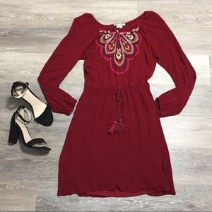 Flying Tomato Burgundy Red Embroidered Dress